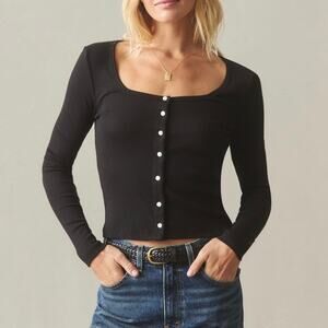 American Giant Women's Luxe Rib Square Neck Cardigan Black Size XS NWOT